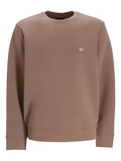 Emporio Armani Logo-patch Cotton Sweatshirt In Brown