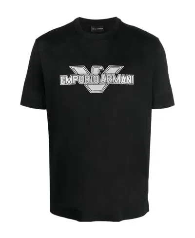 Emporio Armani Logo-patch Cotton T-shirt In Black