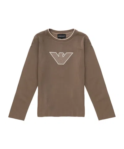 Emporio Armani Logo-patch Cotton T-shirt In Brown