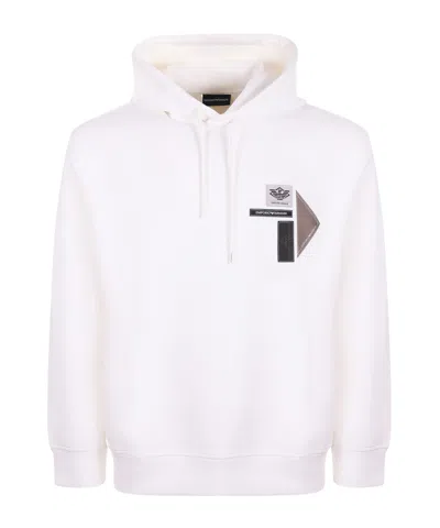 Emporio Armani Logo Patch Drawstring Hoodie In White