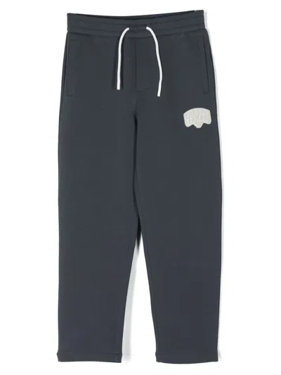 Emporio Armani Kids' Logo-patch Drawstring Trousers In Blue