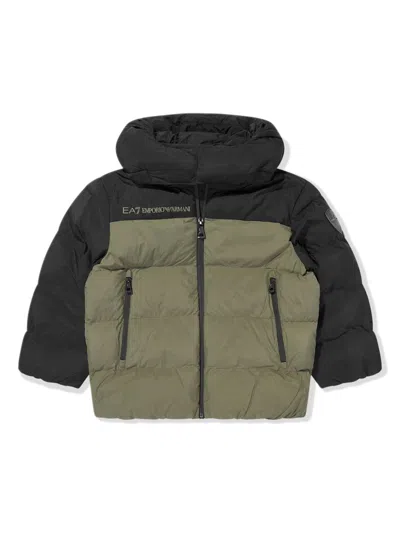 Emporio Armani Kids' Logo-patch Hooded Jacket In Green