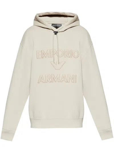 Emporio Armani Beige Logo Patch Hoodie In Neutrals