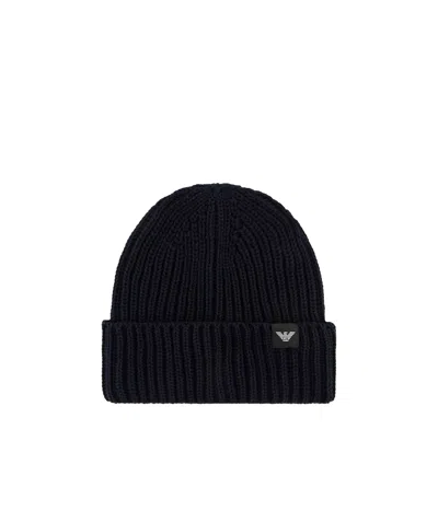 Emporio Armani Logo-patch Knitted Beanie In Black