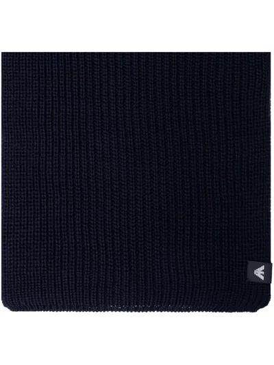 Emporio Armani Logo-patch Knitted Scarf In Blue