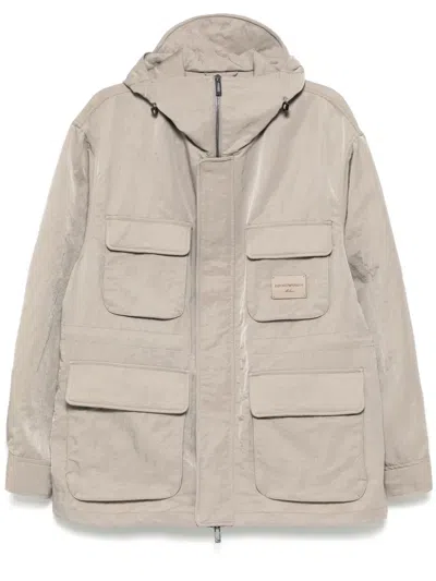 Emporio Armani Logo-patch Military Jacket In Brown