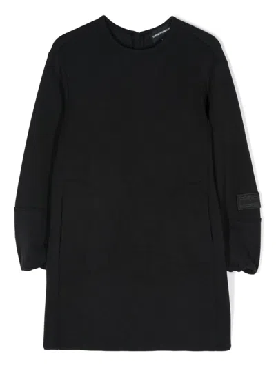 Emporio Armani Kids' Logo-patch Mini Dress In Black