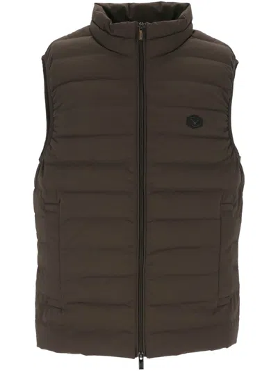 Emporio Armani Logo Patch Padded Gilet In Brown