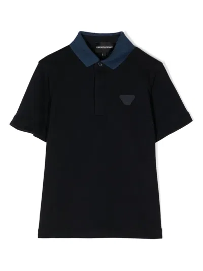 Emporio Armani Kids' Logo-patch Polo Shirt In Blue