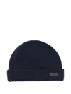 Emporio Armani Logo-patch Ribbed-knit Beanie In Blue