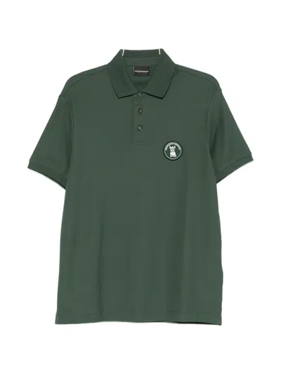 Emporio Armani Logo-patch Shirt-sleeve Polo Shirt In Green