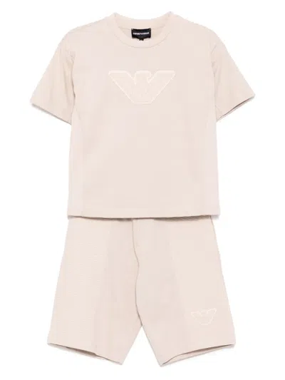 Emporio Armani Kids' Logo-patch Shorts Set In Brown