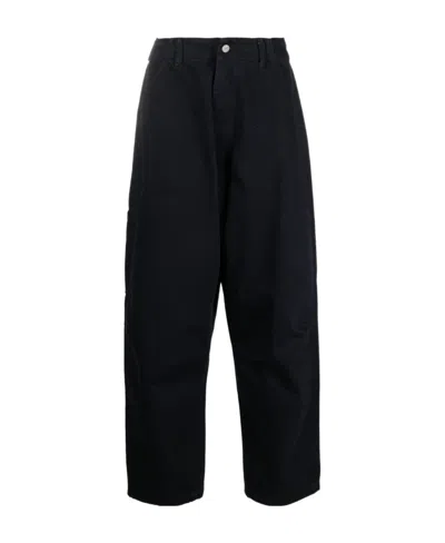 Emporio Armani Logo-patch Straight-leg Cotton Trousers In Black