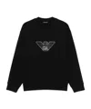 Emporio Armani Cotton Crew Neck Sweatshirt With Embroidered Logo In Black