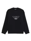 Emporio Armani Cotton Crew Neck Sweatshirt With Embroidered Logo In Blue