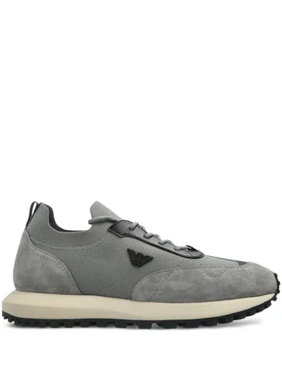 Emporio Armani Logo Patch Trainers In Grey