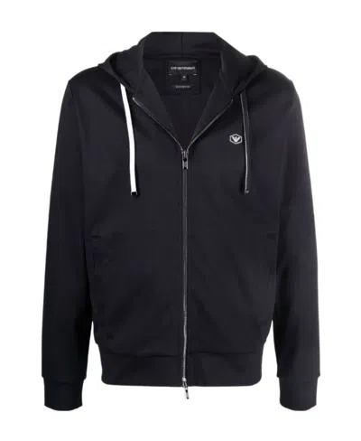 EMPORIO ARMANI LOGO-PATCH ZIP-UP HOODIE
