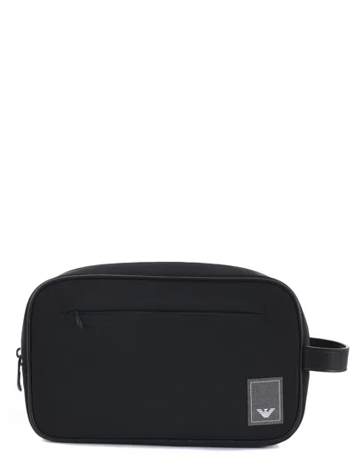 Emporio Armani Logo Patch Zipped Clutch Bag In Black