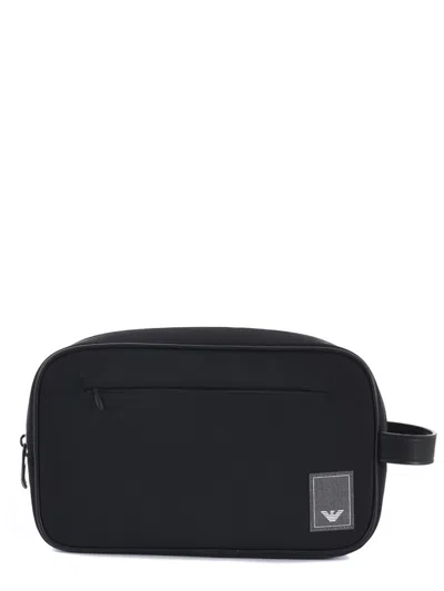 Emporio Armani Logo Patch Zipped Clutch Bag In Black