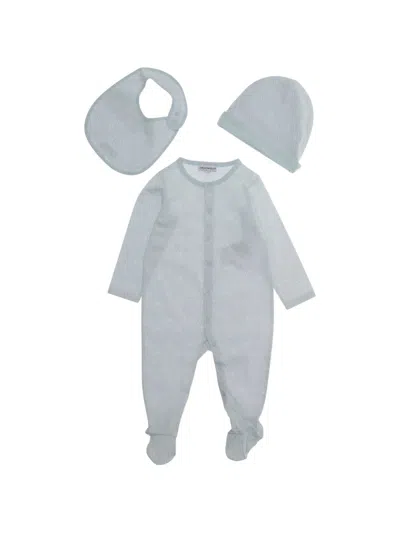 Emporio Armani Light Blue Set Of Matching Onesie Bib And Beanie In Cotton Baby