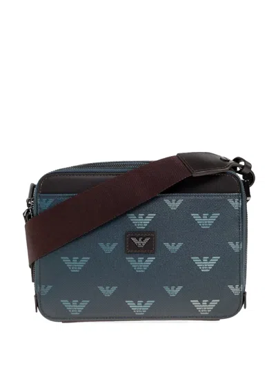Emporio Armani Logo Pattern Cross Body Bag In Blue