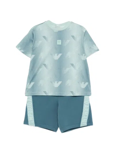 Emporio Armani Babies' Logo-pattern Shorts Set In Blue