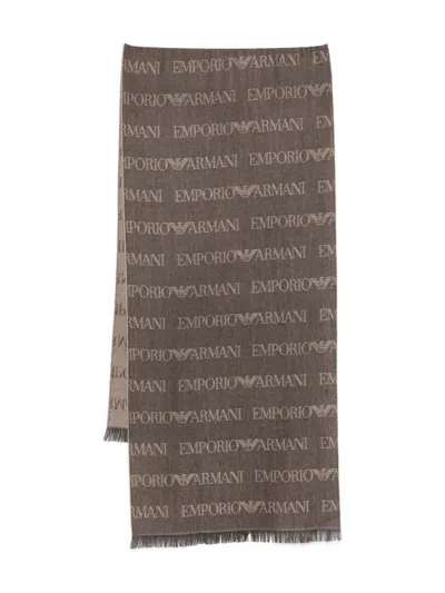EMPORIO ARMANI LOGO-PATTERN WOOL-BLEND SCARF