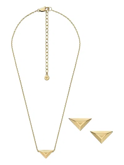 Emporio Armani Logo-pendant Jewellery Set In Gold