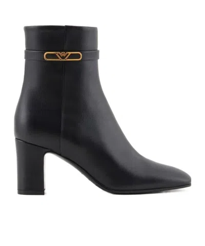 Emporio Armani Logo-plaque Ankle Boots In Black
