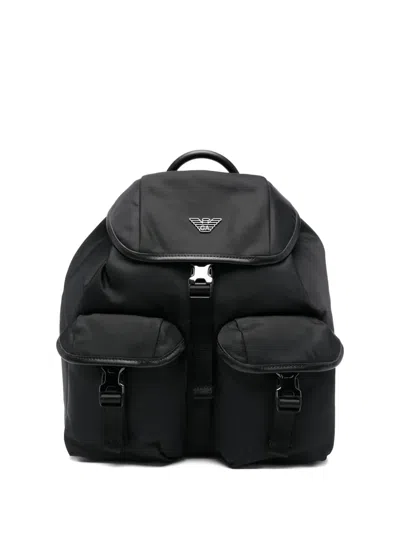 Emporio Armani Logo-plaque Backpack In Black