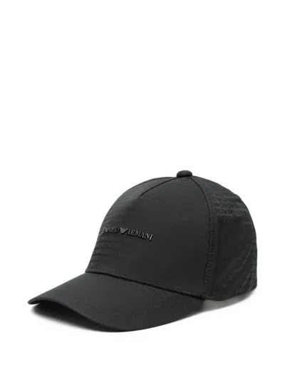 Emporio Armani Official Store Casquette De Baseball En Nylon Jacquard Avec Inscription Logo All Over In Noir