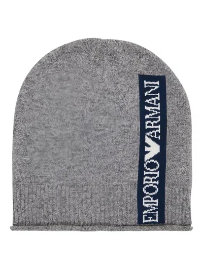 Emporio Armani Kids' Logo-plaque Beanie Set In Gray