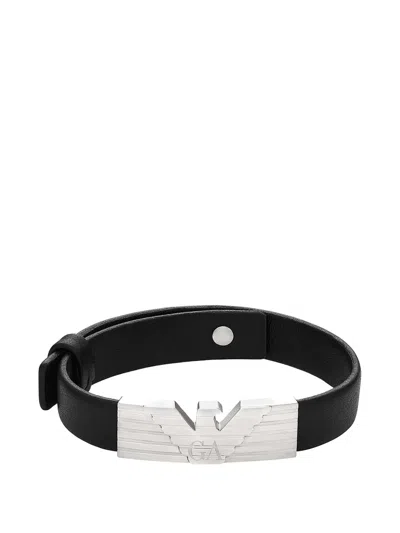Emporio Armani Logo-plaque Bracelet In Black