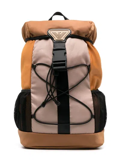 Emporio Armani Kids' Logo-plaque Camping Backpack In Brown