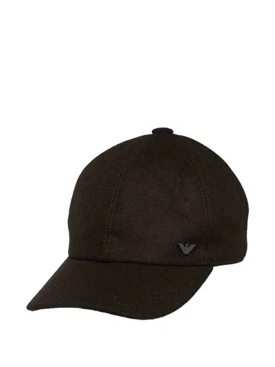 Emporio Armani Logo Plaque Cap In Brown