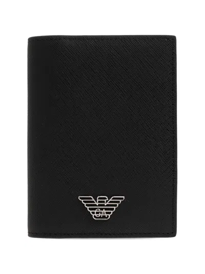 Emporio Armani Grained Leather Passport Holder In Black