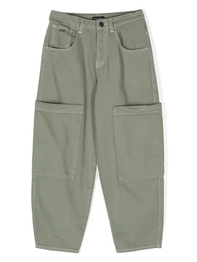 Emporio Armani Kids' Logo-plaque Cotton Trousers In Green