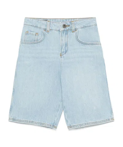 Emporio Armani Kids' Logo-plaque Denim Shorts In Blue