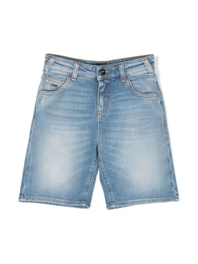 Emporio Armani Kids' Logo-plaque Denim Shorts In Blue