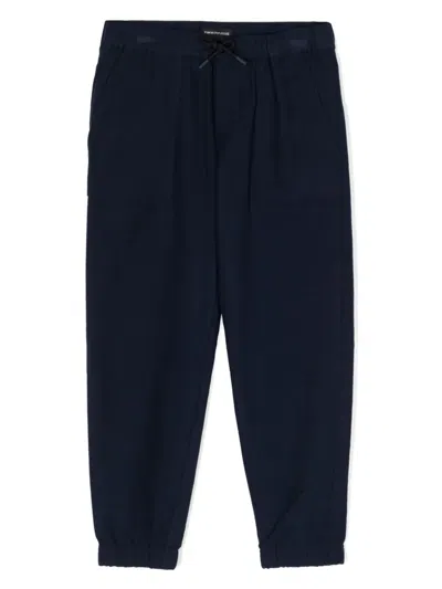 Emporio Armani Kids' Logo-plaque Drawstring-waistband Trousers In Blue