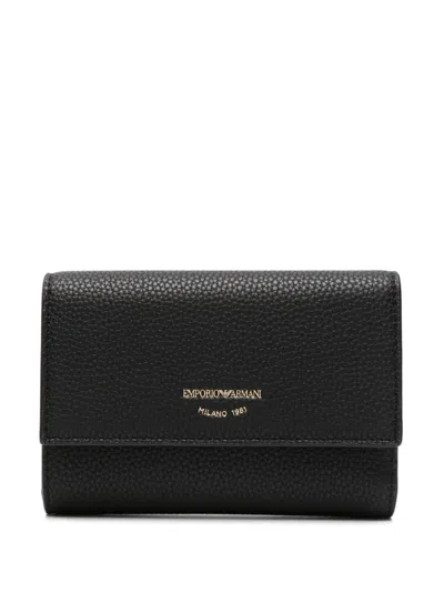 Emporio Armani Logo-plaque Grained-faux Leather Wallet In Black