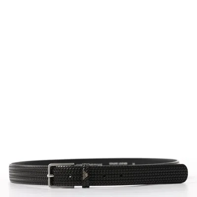 Emporio Armani Logo Plaque Interwoven Belt In Black