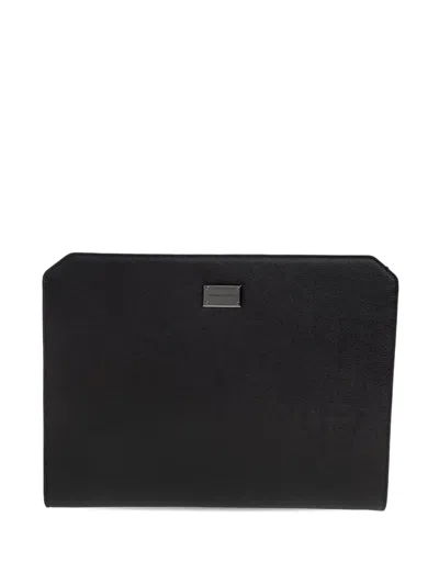 Emporio Armani Logo-plaque Leather Clutch Bag In Black