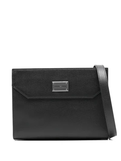 Emporio Armani Logo-plaque Leather Messenger Bag In Black