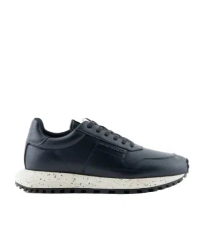 Emporio Armani Logo-plaque Leather Sneakers In Black