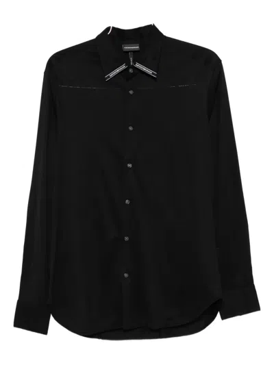 Emporio Armani Collared Neck Cotton Shirt With Yoke Detail In Black