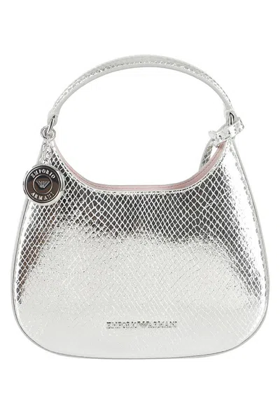 Emporio Armani Logo Plaque Metallic Tote Bag In Silver