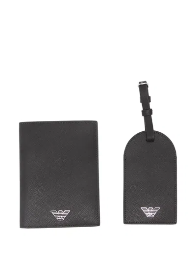 Emporio Armani Logo-plaque Passport Holder (set Of Two) In Black