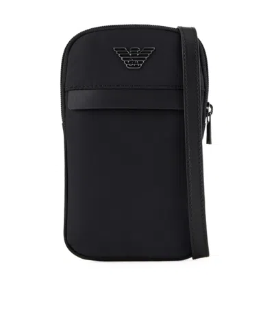 Emporio Armani Logo-plaque Zipped Phone Holder In Black
