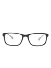 Emporio Armani Logo-plaque Rectangle-frame Glasses In Black